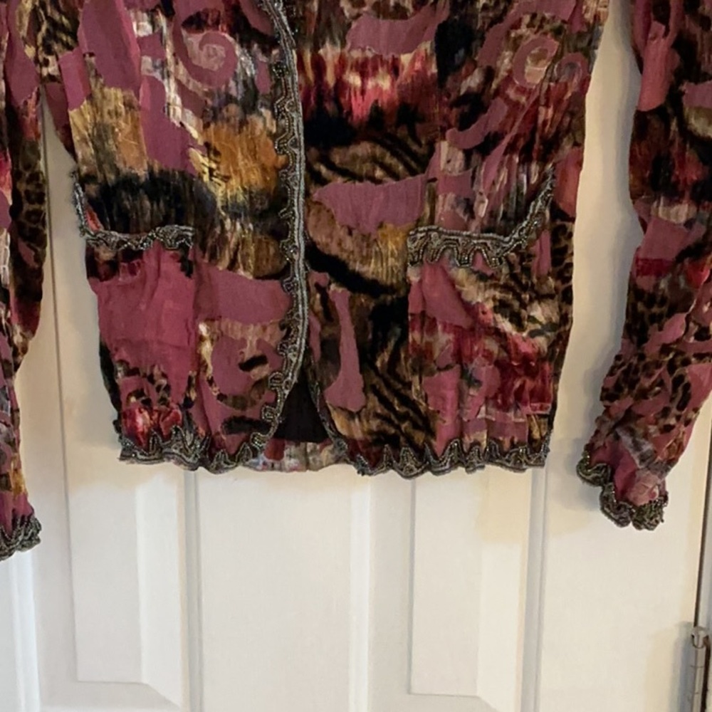 Alberto Makali Multicolor Mixed-Print Velvet-Trim & Beaded Jacket - Picture 3 of 15